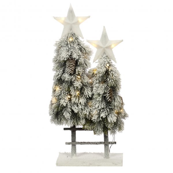 Χριστουγεννιάτικος Ξύλινος Διακοσμητικός Φράχτης με 2 Δεντράκια και 40 LED (60cm)